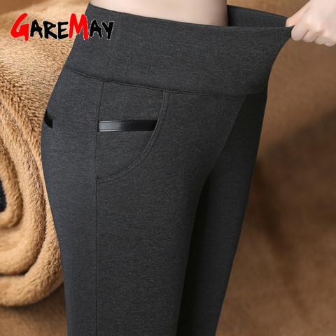 GareMay Women Winter Warm pants Velvet Thick Trousers High Waist Elastic Middle aged Mother Stretch Straight Pants Plus Size 5XL ► Photo 1/6