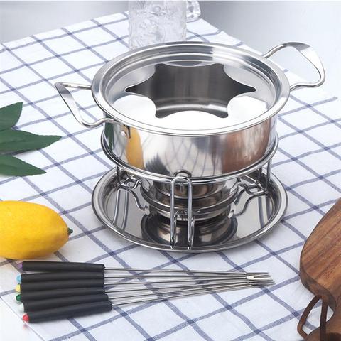10-Piece Set Stainless Steel Cheese Ice Cream Chocolate Hot Pot Melting Pot Fondue Set Kitchen Accessories for Home Buffet Party ► Photo 1/6