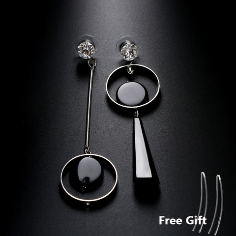 1 Pair Special Women Asymmetry Rhinestone Long Earrings Black Acrylic Pendant Drop Dangle Earrings Jewelry Nice Gift FREE GIFT ► Photo 1/6
