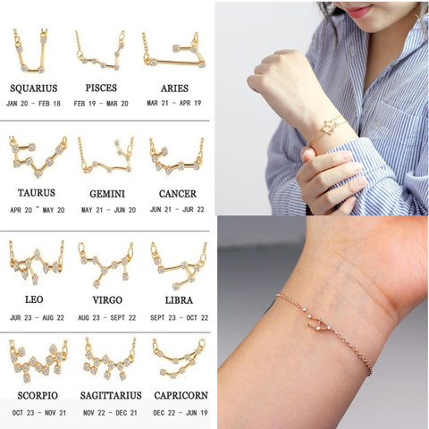 QIAMNI 12 Star Zodiac Signs Constellation Horoscope Crystal Astrology Galaxy Bracelet Bangle Jewelry Birthday Friendship Gift ► Photo 1/6