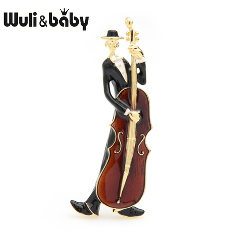 Wuli&baby Man Playing Cello Brooches Women Men Brown Enamel Music Playing Personal Style Banquet Brooch Pins Gifts ► Photo 1/4
