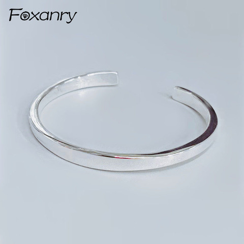 Foxanry Prevent Allergy 925 Sterling Silver Terndy Smooth Cuff Bangles & Bracelet Jewelry Gifts for Women Size 56mm Adjustable ► Photo 1/5