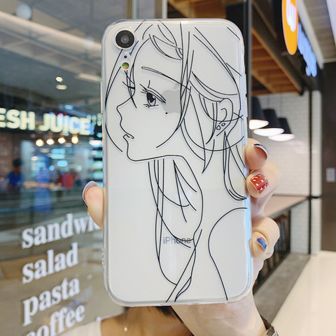 Cartoon Anime Girl Soft TPU Phone Case for Iphone 7 8 6 6S Plus X XR 11 Pro XS MAX Cute Clear Transparent Phone Case Back Coque ► Photo 1/6