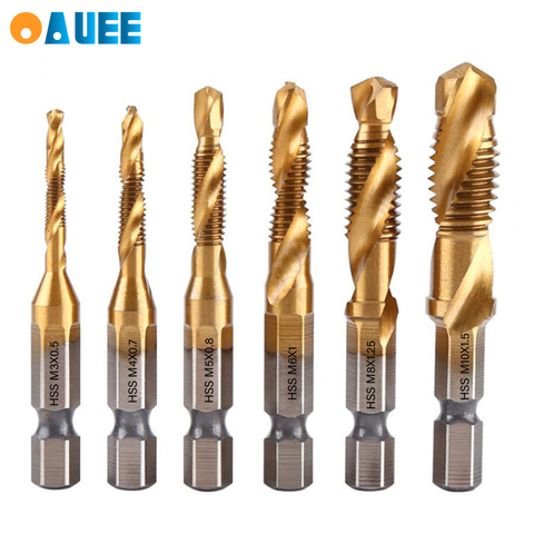 6Pcs Titanium Plated Hex Shank HSS Screw Thread Metric Tap Drill Bits Screw Machine Compound M3 M4 M5 M6 M8 M10 Hand Tools ► Photo 1/6