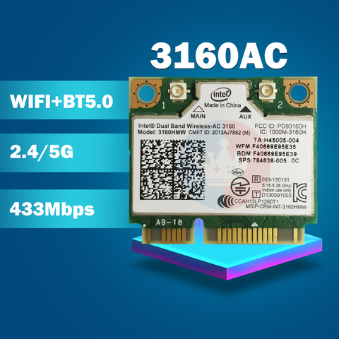 Dual Band Wireless-AC3160 3160HMW AC 3160AC Half Mini PCI-e BT4.0+433M wifi card SPS:710662-001 for HP 430 450 470 G2 laptop ► Photo 1/2