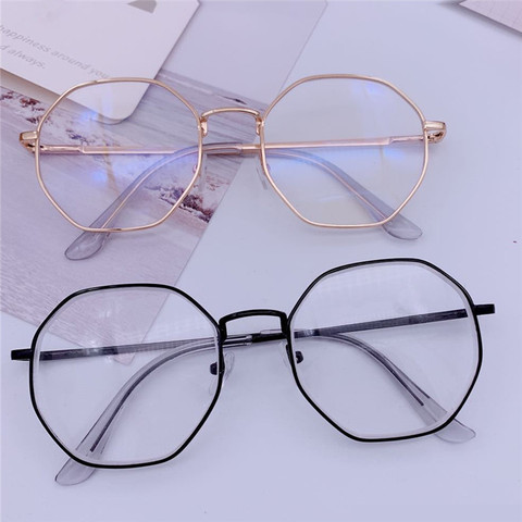 Women's Radiation-proof Polygon Glasses Retro Glasses Metal Black Female  Students Large Frame Glasses Frame Anti-blue Light - Eyeglasses Frames -  AliExpress