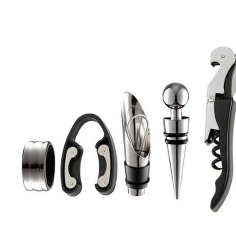 Wine Opener Kit Set including 5 pcs Tool Stainless Steel Wine Opener Kit Pourer Wine Ring Wine Decanter Bottle Opener Cutter ► Photo 1/6