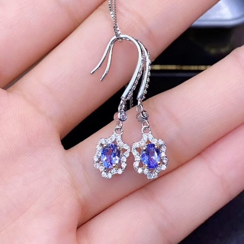 New natural tanzanite earrings 925 silver ladies earrings simple and stylish atmosphere ► Photo 1/5