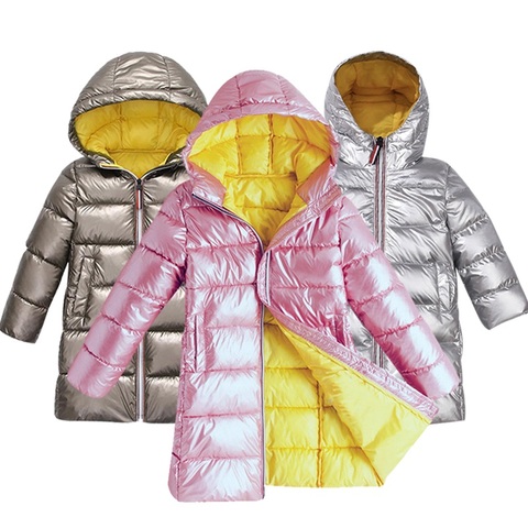 New winter fashion Kids girls jacket Glossy children plus thick velvet jacket big virgin long warm coat for cold winter jacket ► Photo 1/6