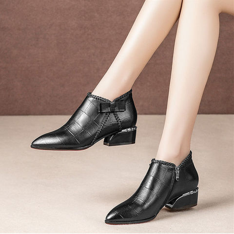 Ankle Boots Women Platform Lace Up Buckle Shoes Thick Heel Pointed Winter Warm Short Boot Casual Gingham Boot Plus Size 42 ► Photo 1/5