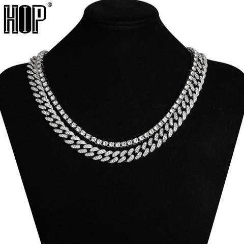 Hip Hop 13 MM Cuban Chain 5 MM Tennis Chain Rhinestone Miami Zircon Bling Iced Out Necklace For Men  Women Jewelry ► Photo 1/6