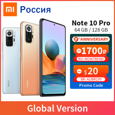 In Stock Global Version Xiaomi Redmi Note 10 Pro 6GB 64GB / 6GB 128GB Smartphone 108MP Quad Camera Snapdragon 732G 120Hz AMOLED ► Photo 1/6