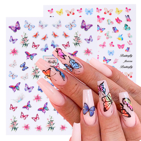 Download Buy Online 3d Butterfly Nail Art Stickers Adhesive Sliders Colorful Blue Flowers Nail Transfer Decals Foils Wraps Decorations Trca671 674 Alitools