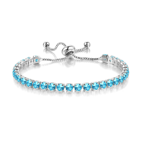 Bracelet For Women Luxury Handy Adjustable 4 Claws Mosaic 4mm Blue Cubic Zirconia Silver Color Fashion Jewelry H116 ► Photo 1/6