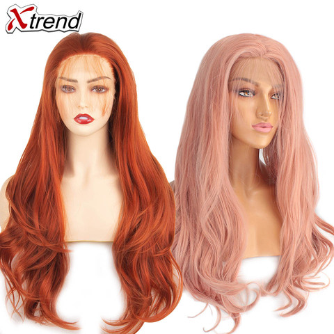 Xtrend Synthetic Lace Front Wig Long Pink Copper Red Purple Orange Ombre Grey Blonde White Wigs For Black Women Wave Hair Female ► Photo 1/6
