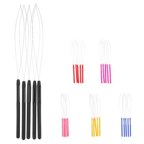 5pcs/set Hair Extensions Loop Needle Threader Wire Pulling Hook Tool for Silicone Microlink Beads and Feathers ► Photo 1/6