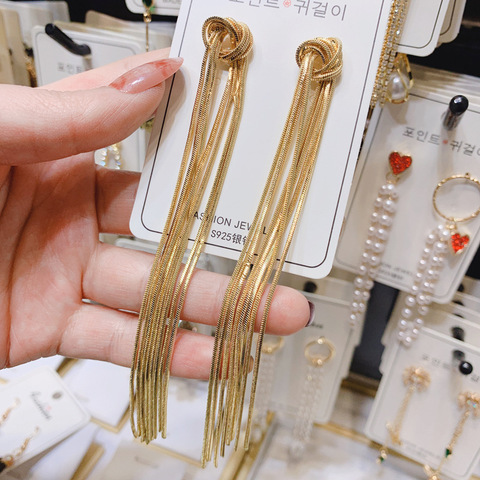 2022 High-end luxury long metal tassel hanging earrings, gold, large long earrings Brincos wedding fashion jewelry gift ► Photo 1/6