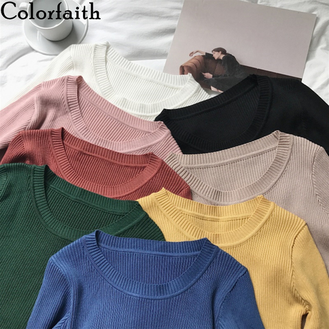 Colorfaith New 2022 Autumn Winter Women's Sweaters V-Neck Minimalist Slim Bottoming Tops Korean Style Solid Multi Colors SW5516 ► Photo 1/6