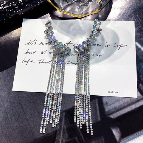 FYUAN Fashion Long Tassel Full Rhinestone Drop Earrings for Women Bijoux Shiny Water Drop Crystal Dangle Earrings Jewelry Gifts ► Photo 1/6