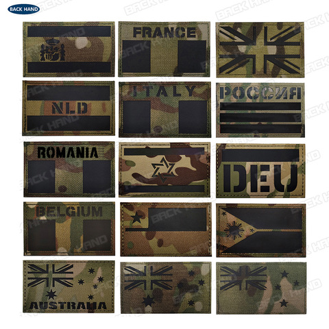 Multicam Flag Patch USA France Spain America Canada Israel Chile Canada Netherlands uk iR Infrared Military Reflective Patches ► Photo 1/6