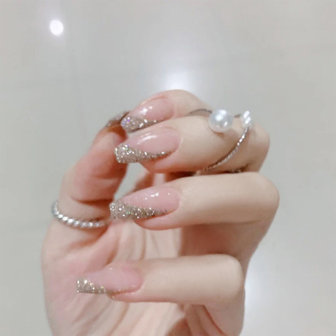 24pcs Glitter Detachable False Nails Ballerina Pink Wearable Fake Nails Full Cover Nail Tips fake nail with design Manicure Tool ► Photo 1/1