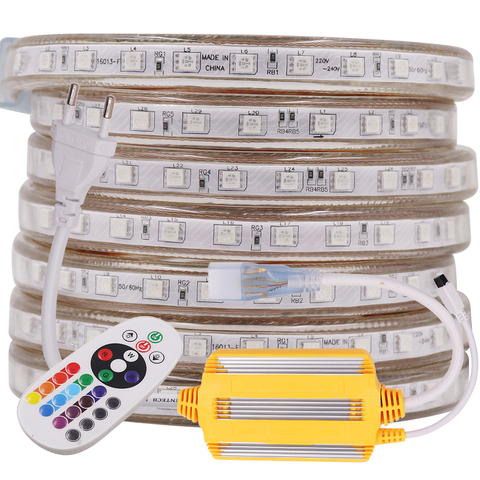 IP67 Waterproof LED Strip Light 5050 RGB 220V 230V 240V AC 60LEDs/m Remote Control Flexible Led Ribbon Tape Outdoor Decoration ► Photo 1/6