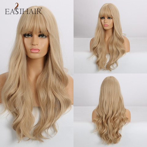 EASIHAIR Long Blonde Wavy Synthetic Wigs for Women Wigs with Bangs High Density Natural Cosplay Wigs Brown Ombre Heat Resistant ► Photo 1/6