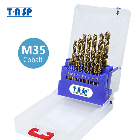 TASP 19pcs HSS M35 5% Cobalt Drill Bit Set 1.0~10mm for Stainless Steel Metal & Wood with Storage Box Power Tools Accessories ► Photo 1/6
