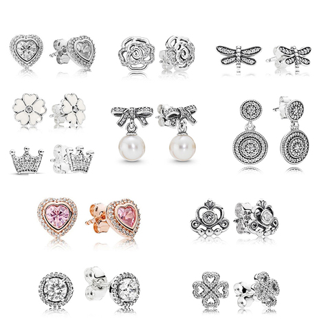 New Sparkling Crown Heart Stud Earrings Clear CZ Personality Fine Earrings for Woman Lover Christmas Jewelry Gift Special Offer ► Photo 1/4