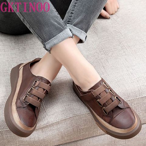 GKTINOO Genuine Leather Retro Women Sneakers Casual Flat Ladies Shoes high quality Comfortable Women's Flat Shoes ► Photo 1/6