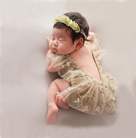 Newborn Photography Props Hat Baby Lace Romper Bodysuits Outfit Photography Girl Dress Photo Shoot Costume ► Photo 1/6