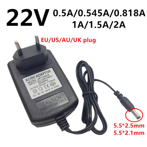 22V 22 Volt Universal Power Adapter Supply Adaptor AC 110V 220V to DC 22 V 0.5A 500ma 0.545A 545ma 0.818A 818ma 1A 1.5A 2A AC/DC ► Photo 1/6