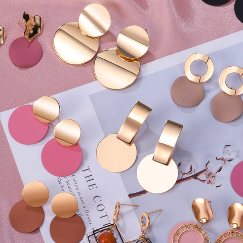 POXAM New Korean Statement Round Earrings For Women Geometric Gold Shell Fluff Dangle Drop Earrings Brincos 2022 Fashion Jewelry ► Photo 1/6