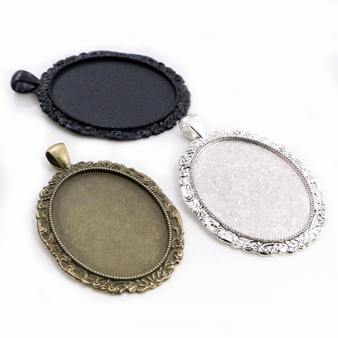 New Fashion 5pcs 30x40mm Inner Size Antique Silver Black and Bronze Plated Flowers Style Cabochon Base Setting Charms Pendant ► Photo 1/4