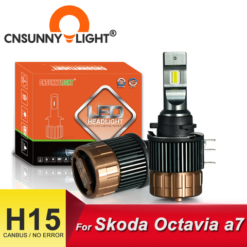 CNSUNNYLIGHT No Flickering Car LED H15 Headlight Bulbs CANBUS 12000Lm 6000K Day Running Lights DRLs Replace For Skoda Octavia a7 ► Photo 1/6