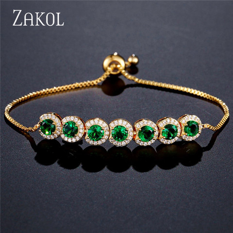 ZAKOL Fashion Women Cubic Zirconia Tennis Bracelet Round Crystal Adjustable Bangles Nice Bracelet Gift Party Jewelry FSBP2062 ► Photo 1/6