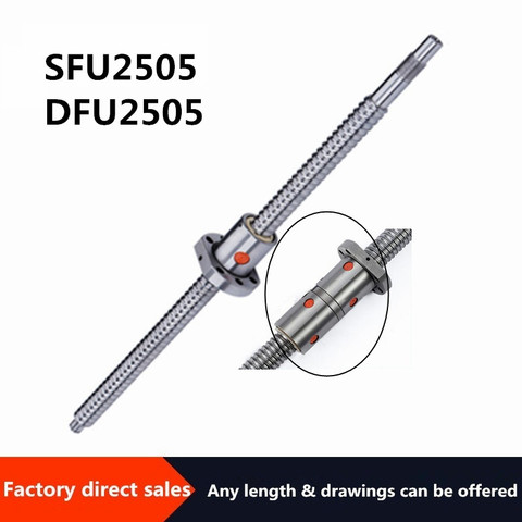 1PC BallScrew SFU2505 DFU2505  ball screw C7 with 2505 flange single/DOUBLE ball nut BK/BF20 end machined for cnc Parts ► Photo 1/1