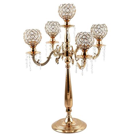 5 Arms Candelabra Home Holiday Decorative Centerpiece Gold Crystal Candle Holders for Dinner Party Candlestick ► Photo 1/6