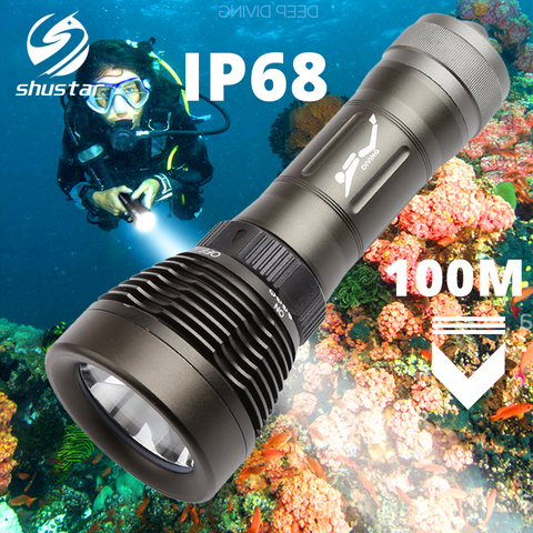 IP68 Diving Flashlight Dive Torch Can dive 100 meters Rotary switch Color rendering index Ra80 amphibious by 18650/26650 battery ► Photo 1/6