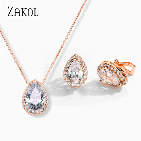 ZAKOL Nigerian White Water Drop Jewelry Sets Fashion Teardrop Cubic Zirconia Jewelry For Women Bridesmaids Engagement FSSP267 ► Photo 1/6