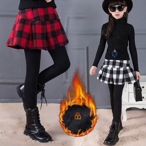 Gilrs Plaid Culottes Winter Girl Leggings Girls Skirt-pants Cake Skirt Girls Warm Plus Velvet Thick Pants Kids Leggings Boot Cut ► Photo 1/5