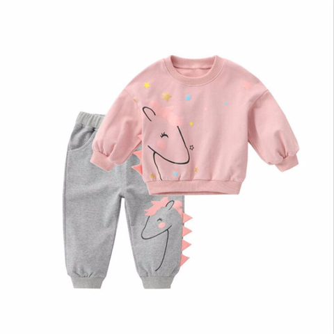 Baby Girls Clothes Set 1-5Y Kids Cartoon Print Sweatshirt Tops+Gray Pant Outfits Suit for Children's Casual Clothing ► Photo 1/6