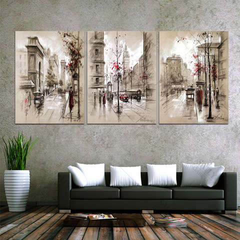 Canvas Paintings Home Decor HD Prints Posters 3 Piece Abstract City Street Landscape Pictures For Living Room Wall Art Framework ► Photo 1/6