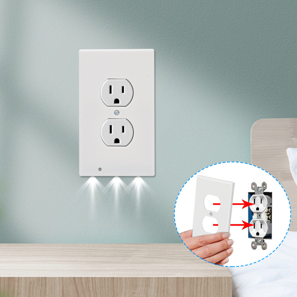 5xDuplex Wall Outlet Cover wall plate with led night lights Ambient light sensor 