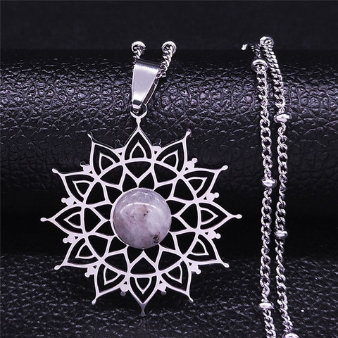 Bohemia Flower Flash Stone Stainless Steel Charm Necklace Women Silver Color Statement Necklace Jewelry colier femme N4322S04 ► Photo 1/6