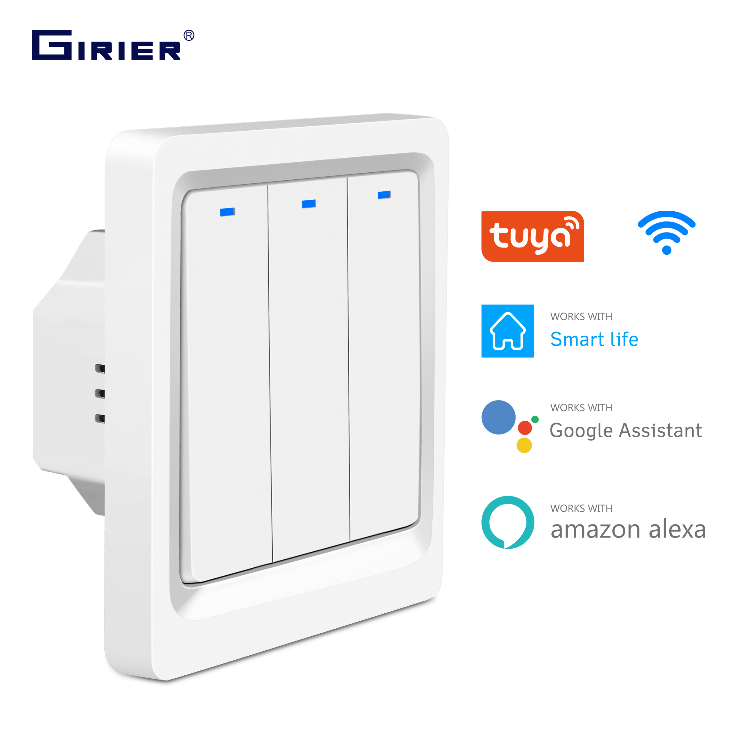 GIRIER Smart Wifi Touch Switch No Neutral Wire Required Smart Home 1/2/3  Gang Light Switch 100-240V Works with Alexa Hey Google - AliExpress