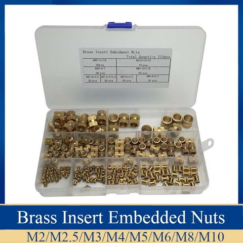 210pcs/set Brass Cylinder Knurled Threaded Round Insert Embedded Nuts Kit with Plastic Box ► Photo 1/5