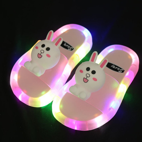 Luminous Children Slippers Led Light Shoes Kid Baby Non-slip Home Shoes Cute Cartoon Rabitt Duck Smile Pattern Soft PVC Footwear ► Photo 1/5