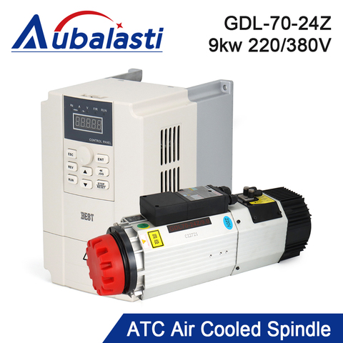 HQD 9kw Automatic Tool Change Spindle ISO30 air cooling ATC spindle motor 220v 380v 24000rp Inverter for wood working CNC router ► Photo 1/6