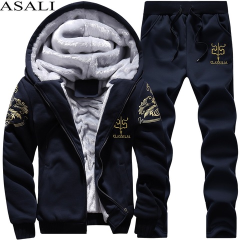 2022 Thicken Men Tracksuit Set Cardigan Winter Fleece Hood Jacket+Pants Sweatshirts Male 2 Piece Sets Hoodies Sporting Suit Coat ► Photo 1/6